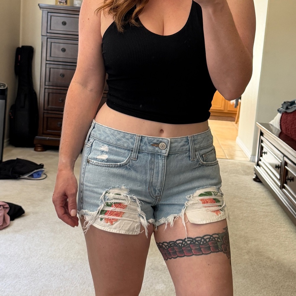 Express Light Blue Distressed Denim Shorts